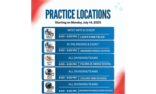 Practice Field Locations - ER & Valley Teams